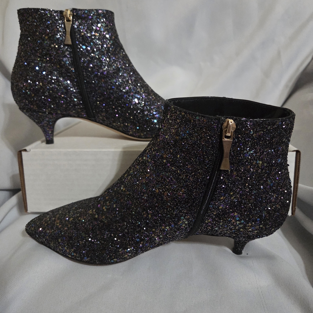 Kate Spade New York Sparkling Black Ankle Booties Women Size 8.5